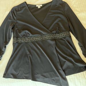 Cato Black V-Neck Long-Sleeve Top with Beaded Waistband